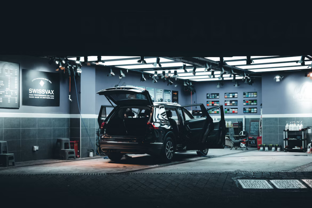 Transmission fluid replacement costs: a car at a dealership.